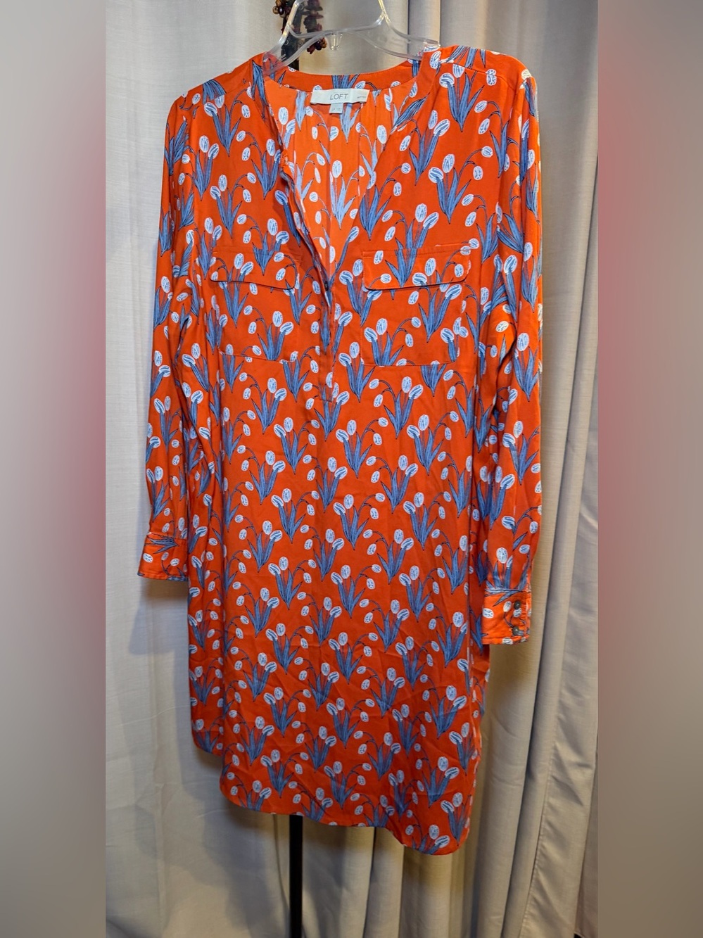 LOFT Orange Floral-Print Long Sleeve Tunic